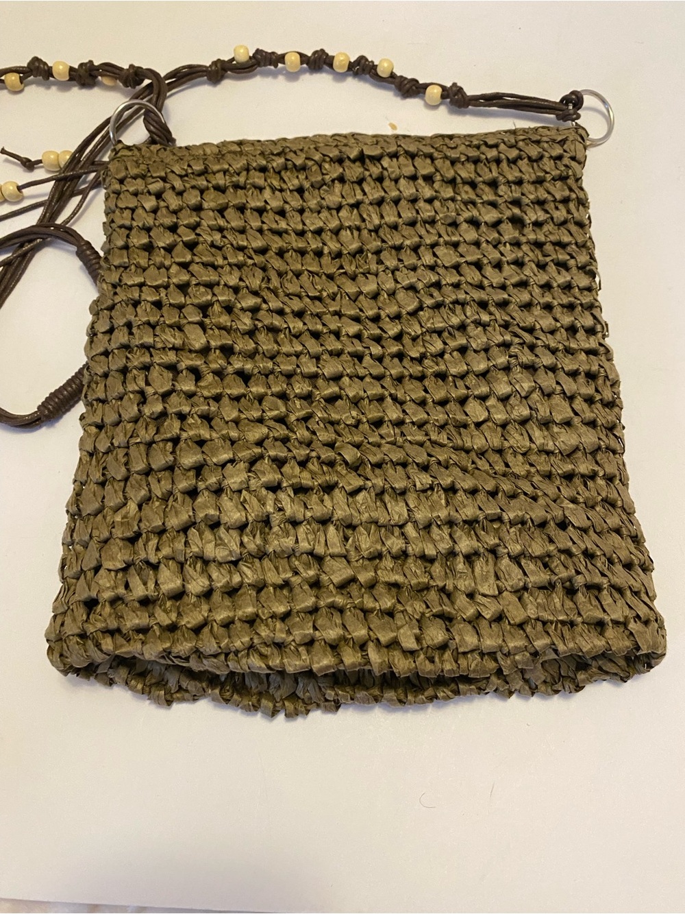 Nantucket Brown Hand Woven Shoulder Bag with Wooden Beads Accents Lightweight